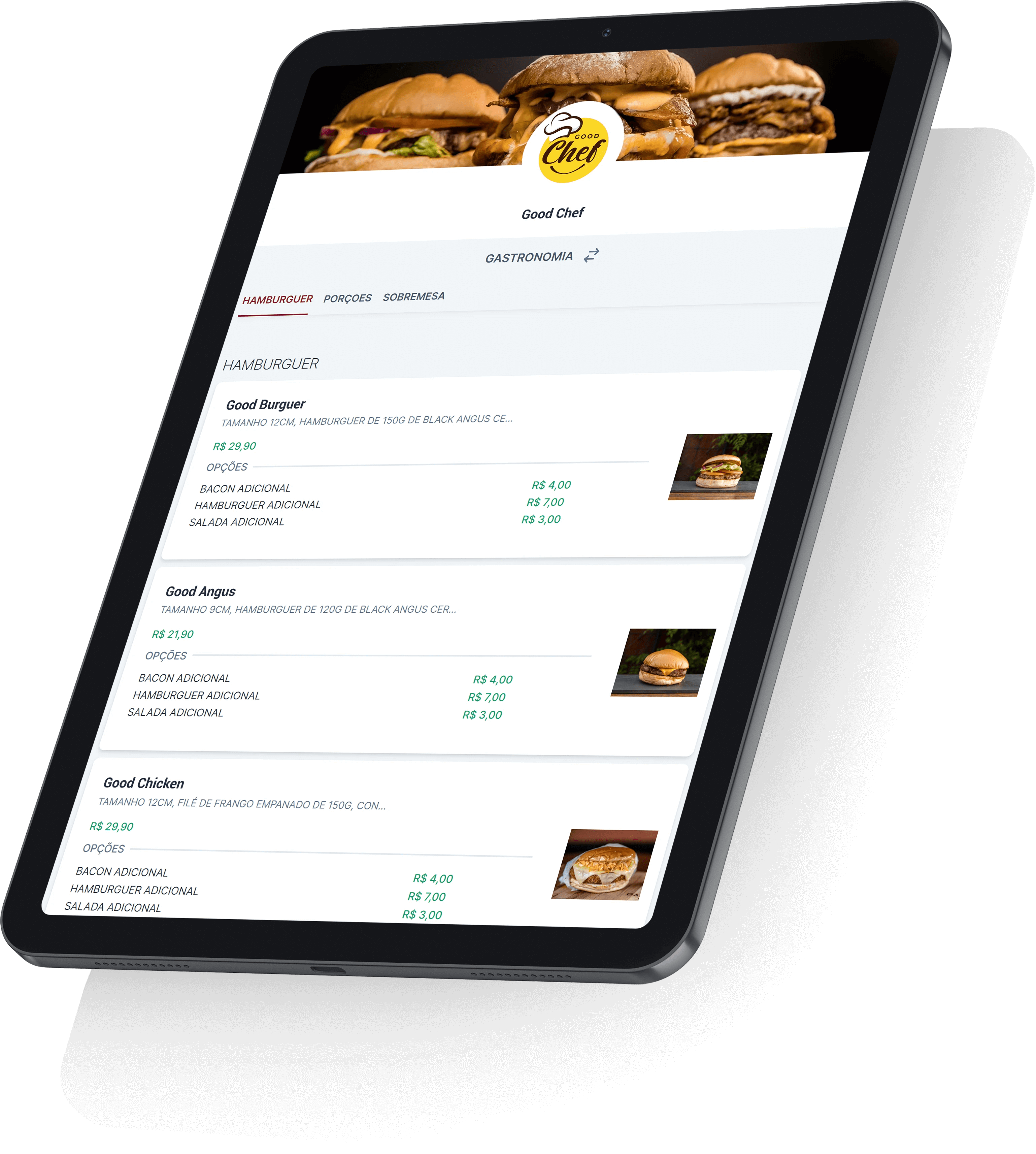 Solução em tablet para hamburgueria